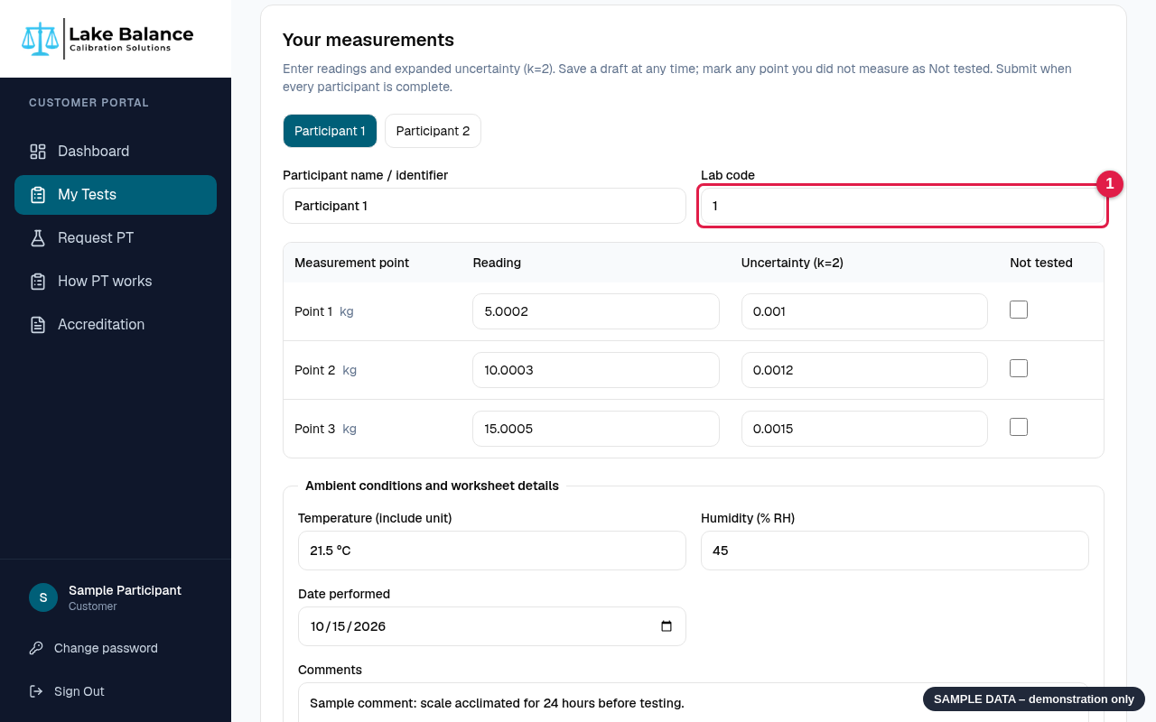 Saved draft with lab code assigned